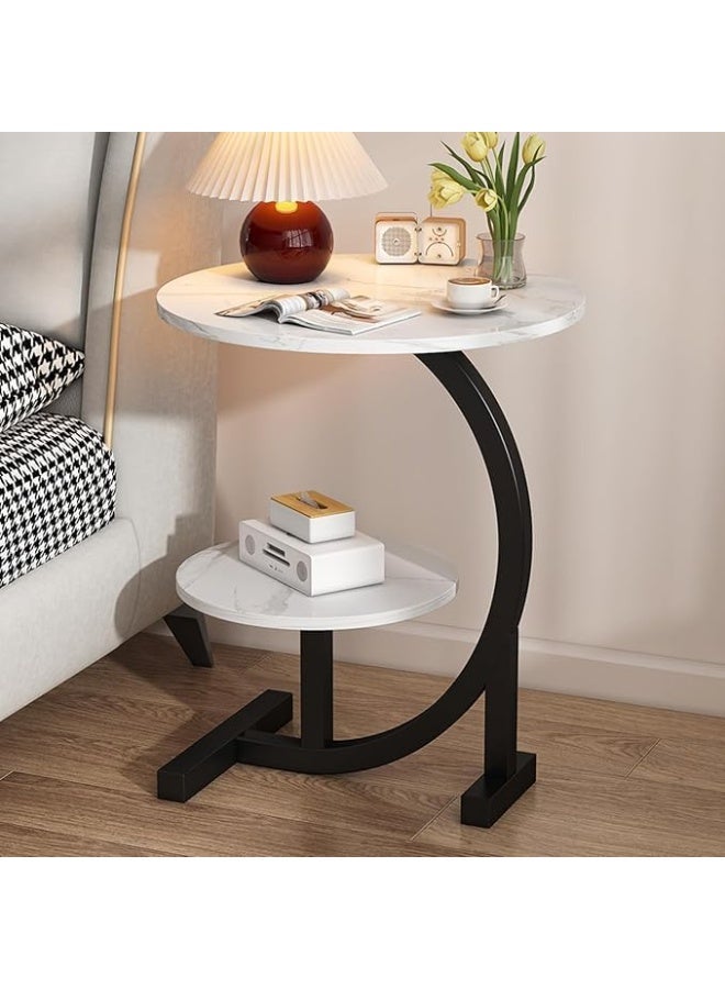 Modern double-layered sofa side table with a compact, stable structure that saves space in the living room, bedroom, and sofa. Made of durable, easy-to-move materials (marble white). - Image 1